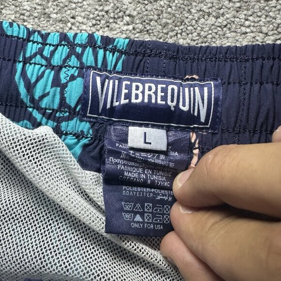 Vilebrequin Swim Trunks Shorts Mens Large Blue Multicolour Turtle Print Beach - Picture 7 of 13